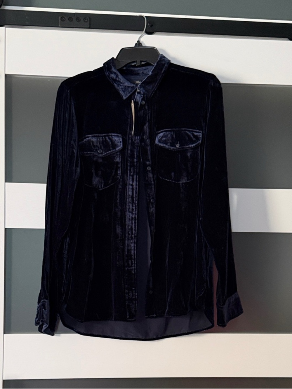 J. Crew Velvet Button-Up Shirt in Deep Navy